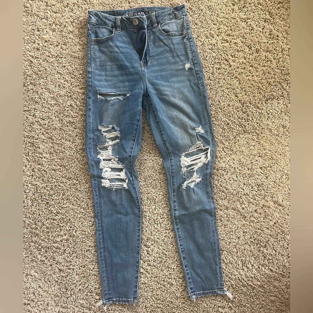 American Eagle Outfitters Ripped High Waisted Blue Skinny Jeans - Picture 1 of 2